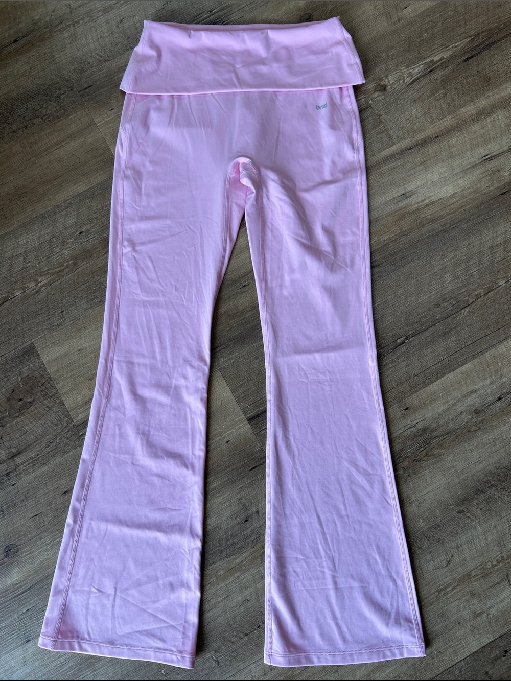 Fold-Over Waist Pink Flared Leggings - Women's Pilates & Yoga